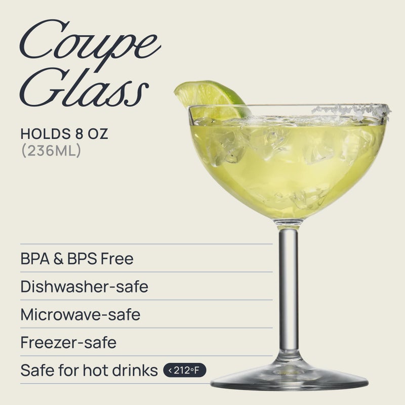 DRINIQUE Unbreakable Coupe Champagne Glasses (Set of 4) 8oz Classic Shatterproof, Reusable, Coupe Glass - Clear - Image 4